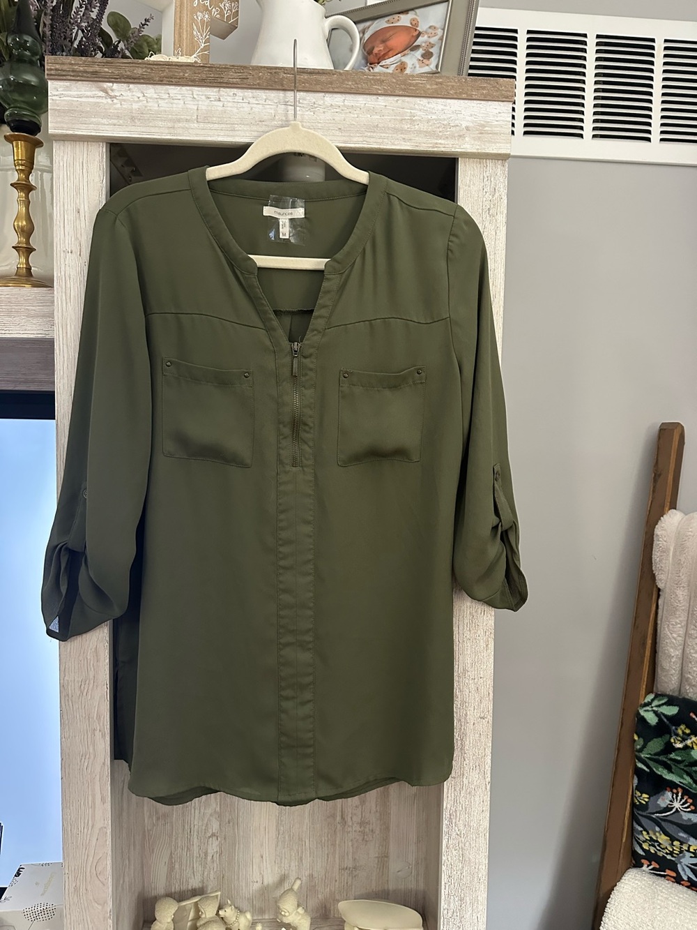 Maurices Olive Green Zip-Front Blouse